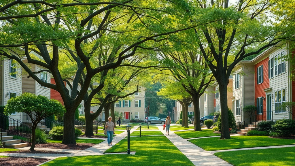 Vibrant urban neighborhood with healthy, well-maintained mature trees, tree cutting services Roxbury NJ