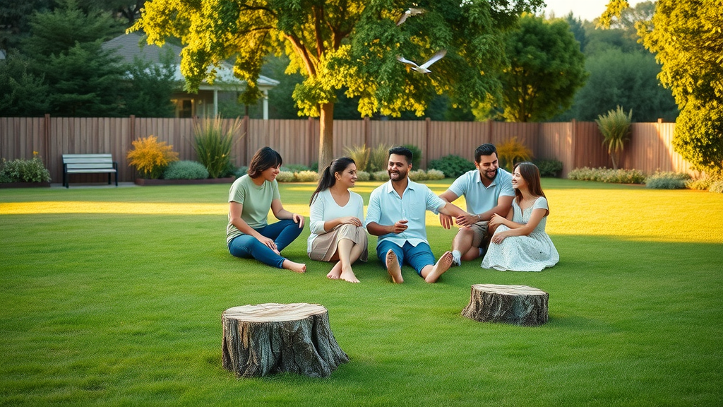 happy family enjoying stump-free yard after stump grinding Roxbury NJ