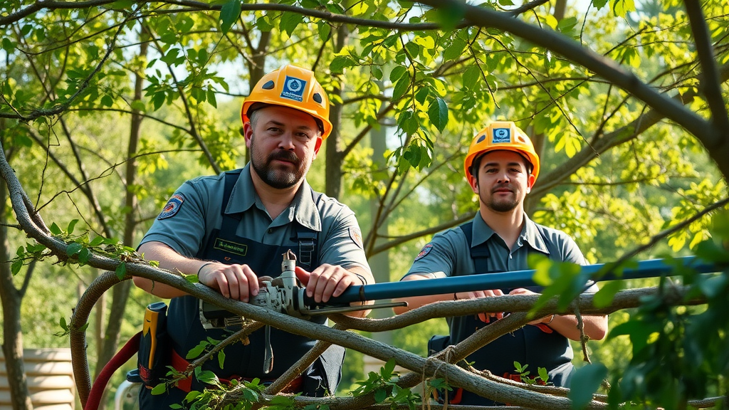 Confident professional arborist inspecting tree canopy - certified arborist Roxbury